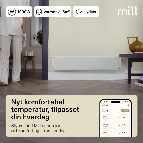 Mill Glass Smart WiFi Panel Heater 1000W low model Gen. 4 - Image 3
