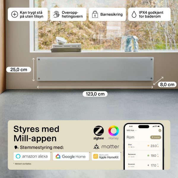 Mill Glass Smart WiFi Panel Heater 1000W low model Gen. 4 - Image 5