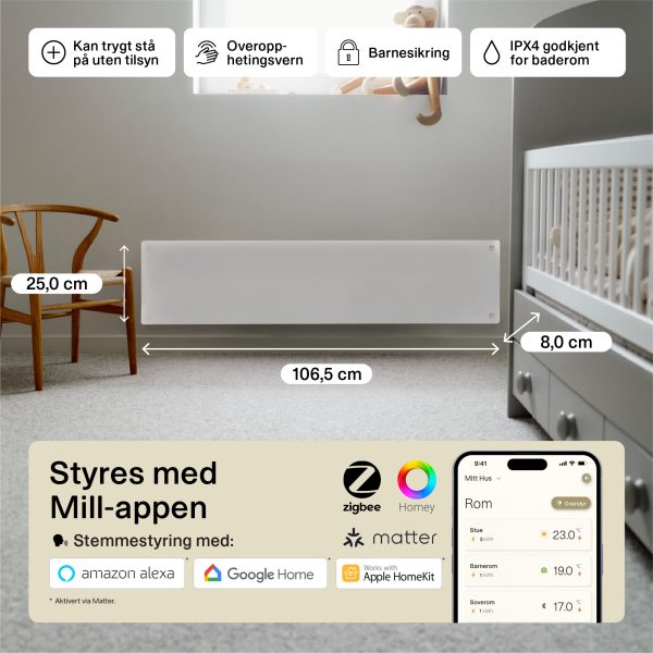 Mill Glass Smart WiFi Panel Heater 800W low model Gen. 4 - Image 2