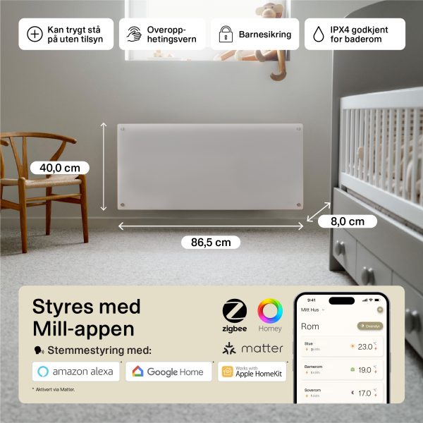 Mill Glass Smart WiFi Panel Heater 900W Gen. 4 - Image 3