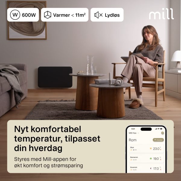 Mill Invisible Smart WiFi Panel Heater 600W Black Gen. 4 - Image 3