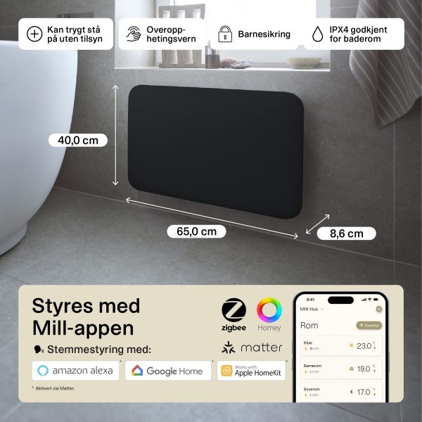 Mill Invisible Smart WiFi Panel Heater 600W Black Gen. 4 - Image 5