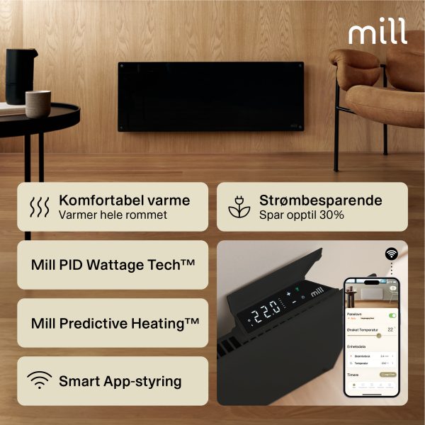 Mill Glass Smart WiFi Panel Heater 1200W Black Gen. 4 - Image 3