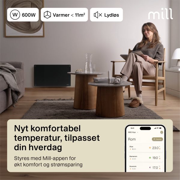 Mill Glass Smart WiFi Panel Heater 600W Black Gen. 4 - Image 4
