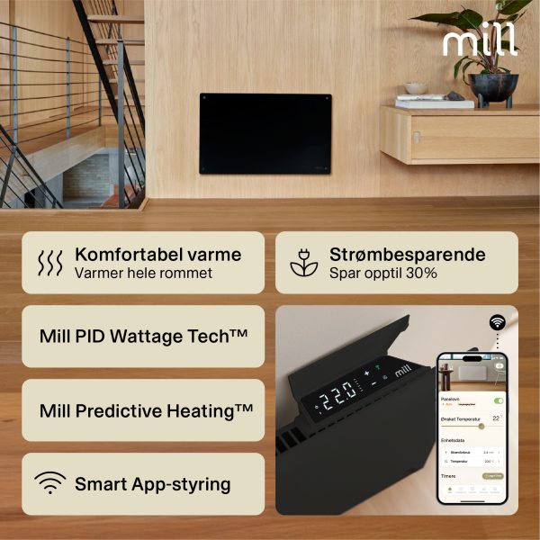 Mill Glass Smart WiFi Panel Heater 600W Black Gen. 4 - Image 5
