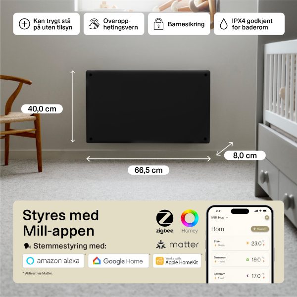 Mill Glass Smart WiFi Panel Heater 600W Black Gen. 4 - Image 6