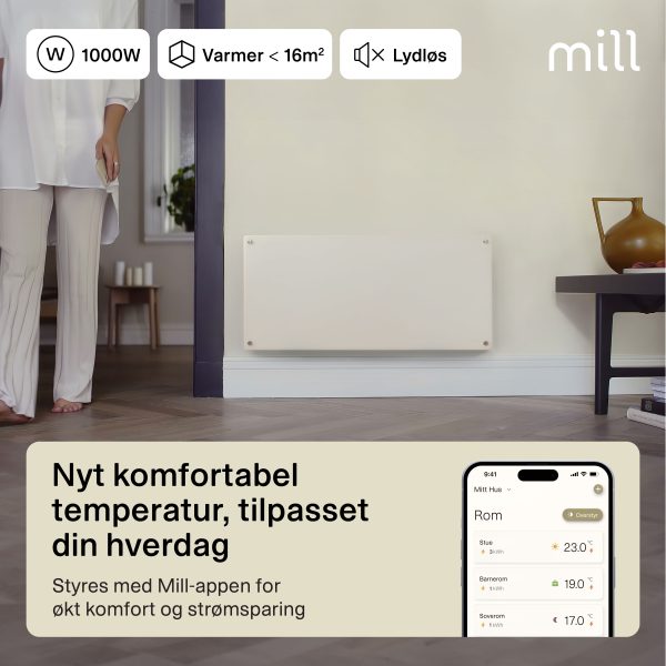 Mill Glass Smart WiFi Panel Heater 1000W Gen. 4 - Image 2